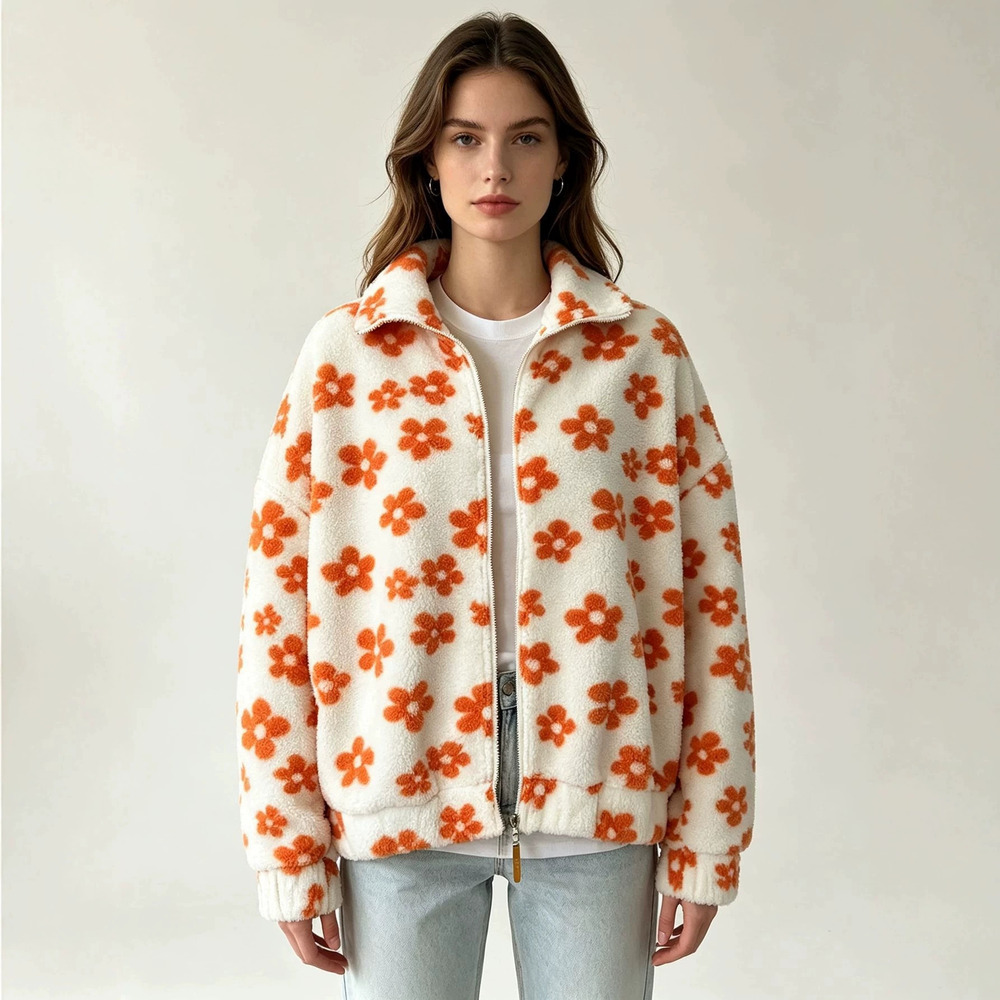 Forever 21 Fleece Floral Pullover Winter Warm Jacket